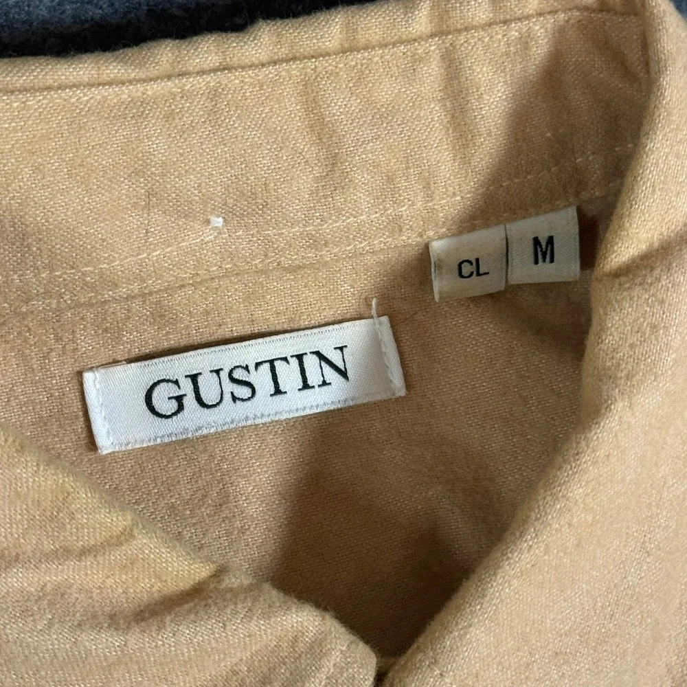 Gustin Mens Tan Cotton Button Down Shirt Made in USA Size M Classic Fit LS